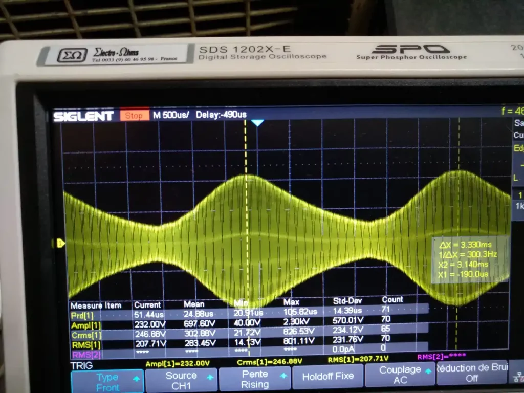 oscilloscope electrothermie image reelle
